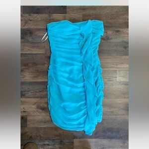 Guess Women’s Strapless Ruffled Turquoise Dress